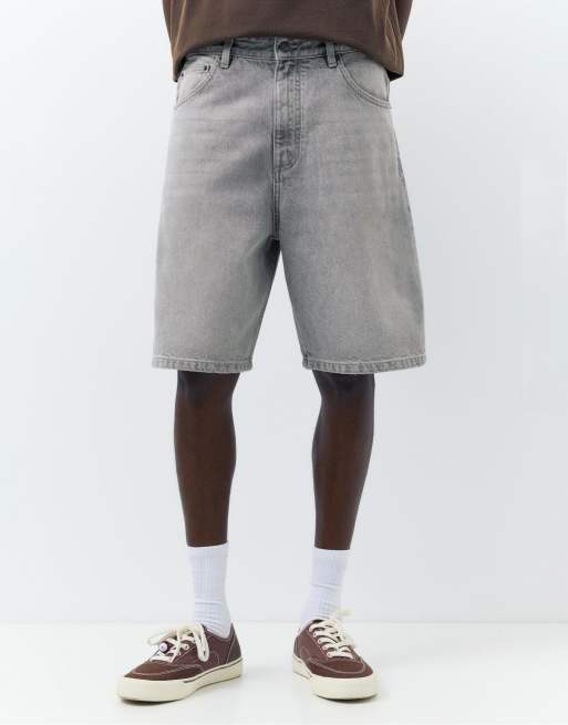 Pull&Bear – Weite Bermuda-Jeansshorts in Dunkelgrau, 4 von 4