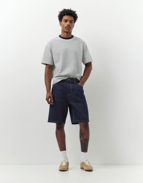 Pull&Bear – Weite Bermuda-Jeansshorts in Marineblau - view 1