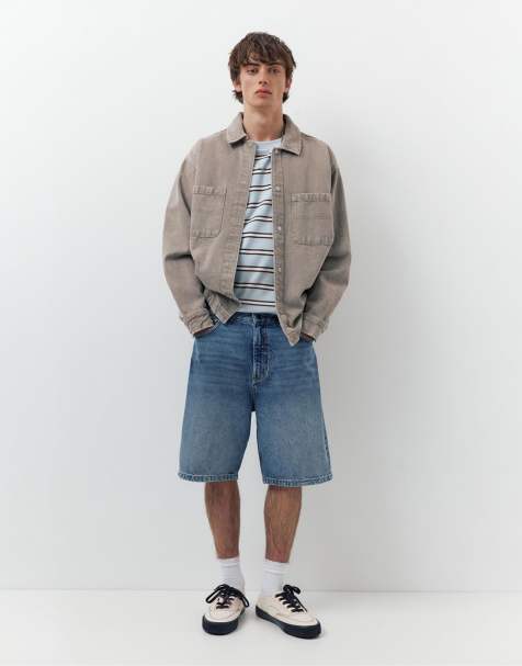 Pull&Bear – Weite Bermuda-Jeansshorts in Mittelblau - view 1