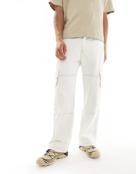 Pull&Bear – Weite Jeans-Cargohose in Ecru - view 1