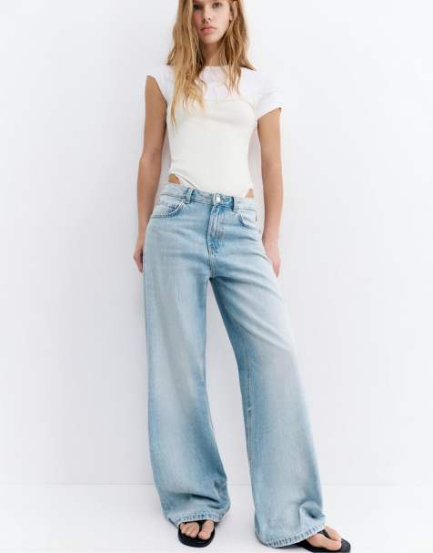 Pull&Bear – Weite Jeans in Blassblau mit mittelhohem Bund - view 1