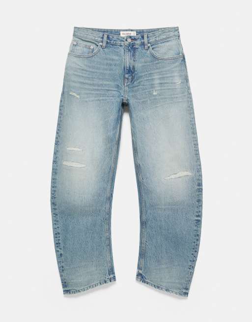 Pull&Bear – Weite Jeans in Mittelblau mit niedrigem Bund, 5 von 7