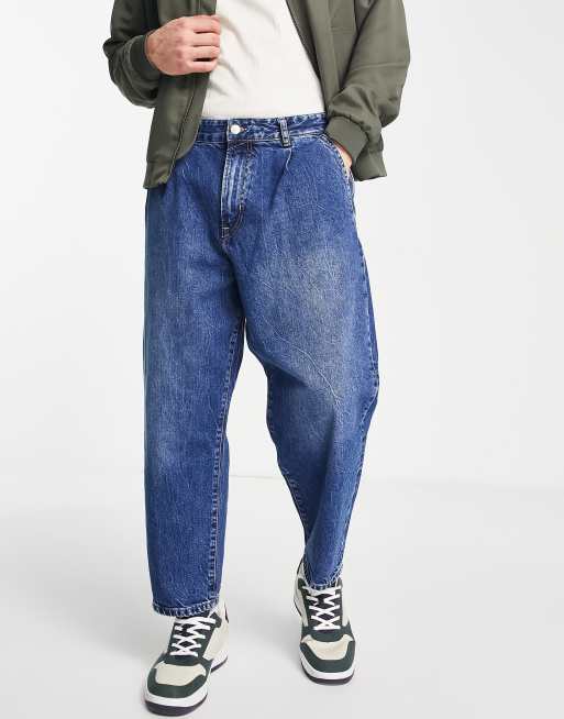 Pull&Bear – Weite Jeans in Mittelblau