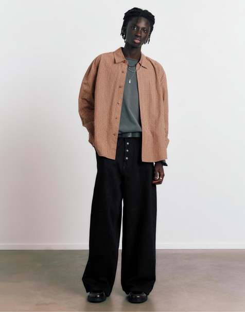 Pull&Bear – Weite Jeans in Schwarz mit Laser-Print - view 1