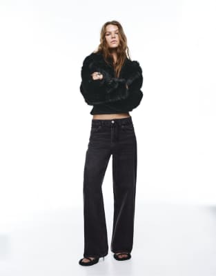Pull & Bear - Weite Jeans in Schwarz mit Tunnelzug
