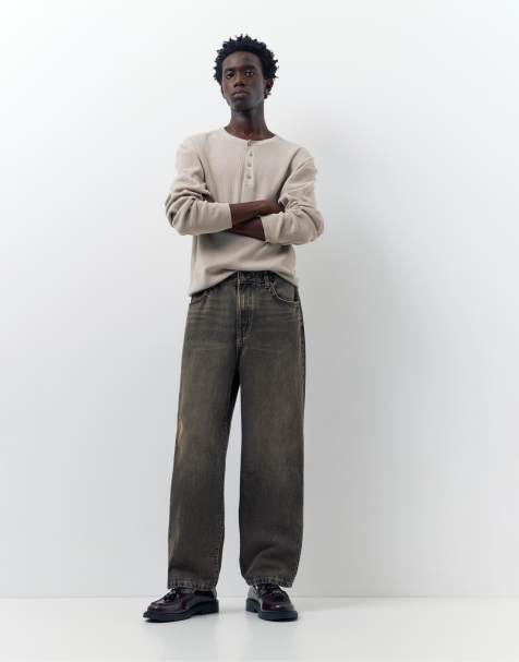 Pull&Bear – Weite Jeans in verwaschenem Grau - view 1