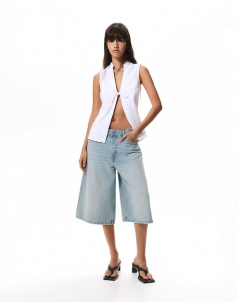Pull&Bear – Weite Jorts in Blassblau mit niedrigem Bund - view 1
