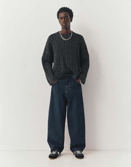 Pull&Bear – Weite Relaxed-Fit-Jeans in Dunkelblau, 2 von 4