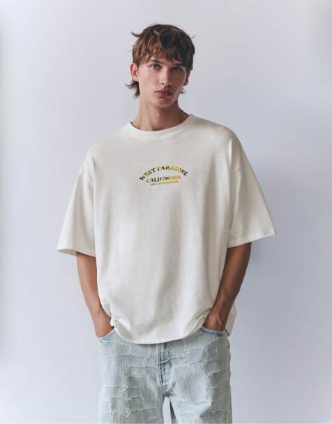 Pull&Bear West Paradise Grafik-T-Shirt in Wollweiß - view 1