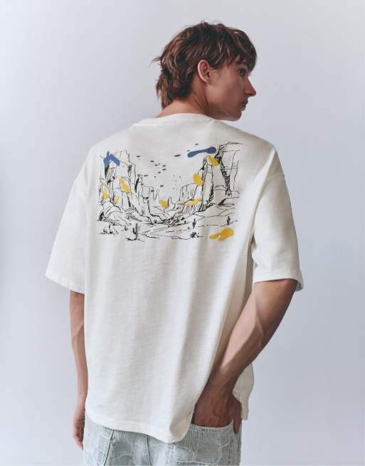 Pull&Bear West paradise graphic t-shirt i offwhite, 4 av 7