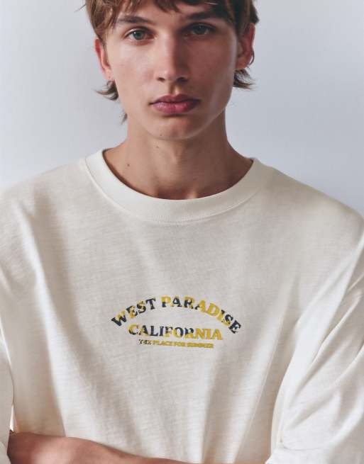 Pull&Bear West paradise graphic T-shirt i råhvid, 3 af 7