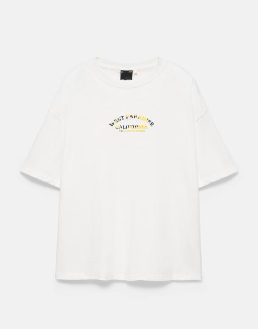 Pull&Bear West paradise graphic T-shirt i råhvid, 5 af 7