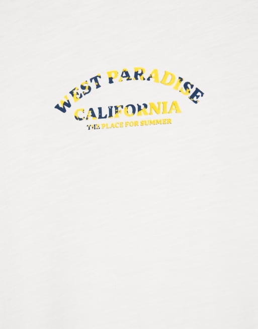Pull&Bear West paradise graphic T-shirt i råhvid, 6 af 7