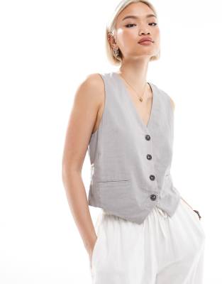 Pull & Bear - Weste aus Leinenimitat in Grau