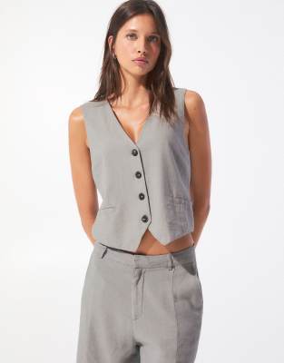 Pull&Bear – Weste in Taupe in rustikaler Optik - view 1