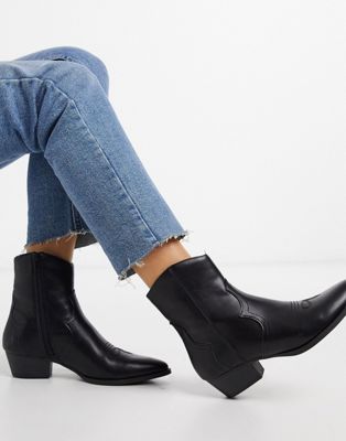 Pull&Bear western ankle boots in black | ASOS