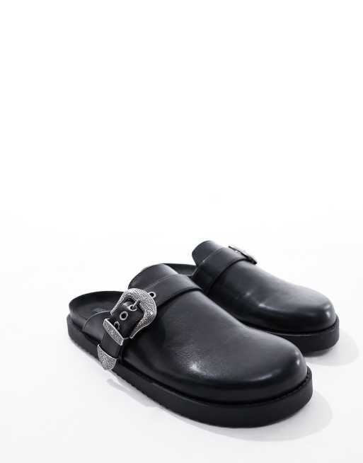 Pull&Bear western buckle clog in black | ASOS