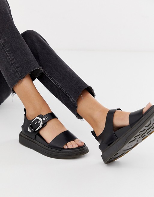 Pull&Bear western buckle detail chunky sandals in black | ASOS