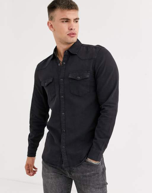 Camicia jeans 2025 uomo nera