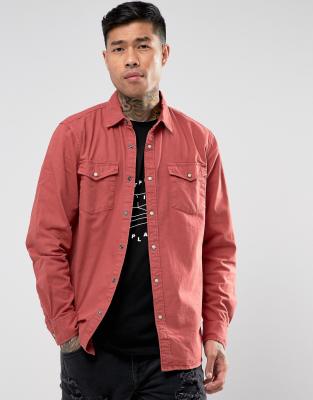 Pull&Bear Western Over Shirt In Red - ASOS Price Checker
