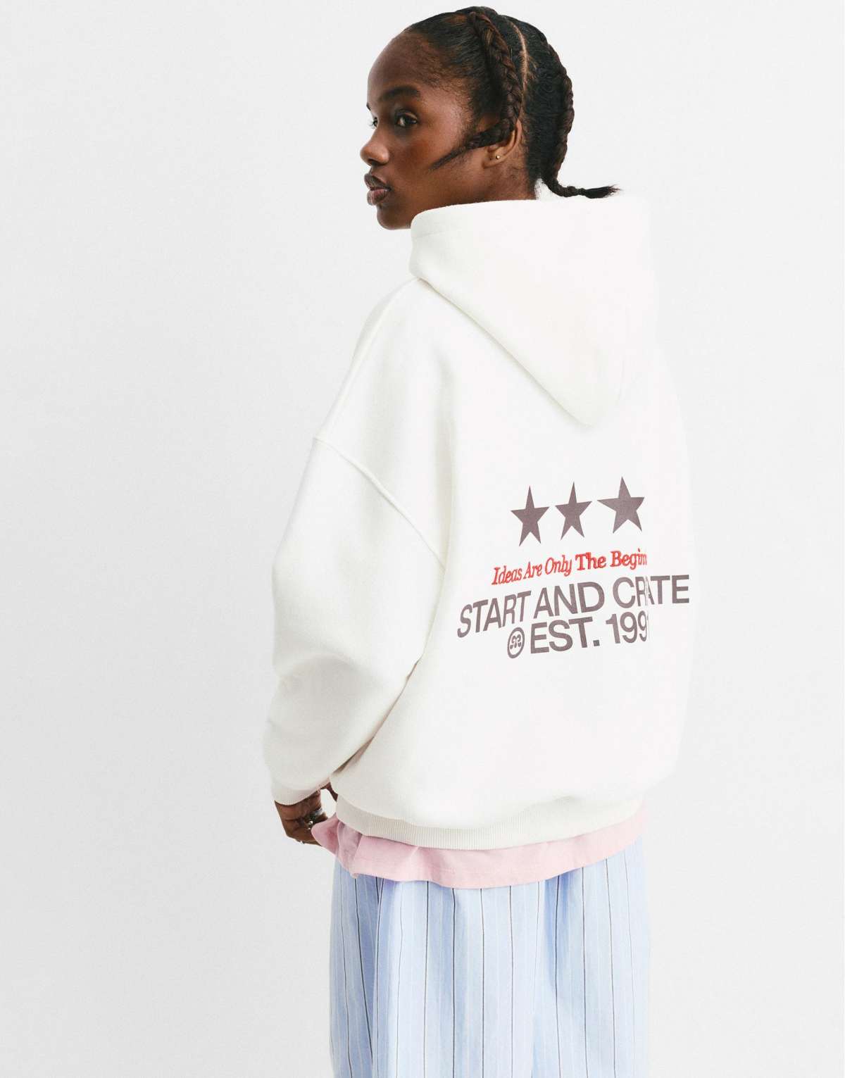 Pull&Bear White graphic hoodie in ice