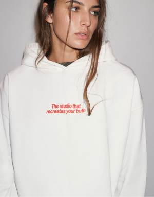 Pull&Bear White sweatshirt with hood and text in ice