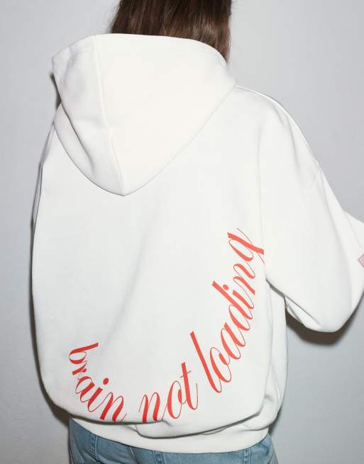 Pull&Bear White sweatshirt with hood and text in ice, 3 of 7