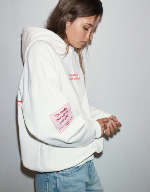 Pull&Bear White sweatshirt with hood and text in ice, 5 of 7