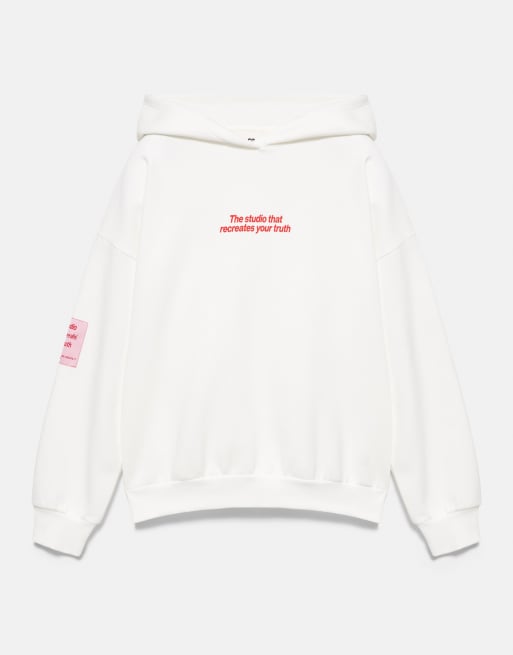 Pull&Bear White sweatshirt with hood and text in ice, 6 of 7