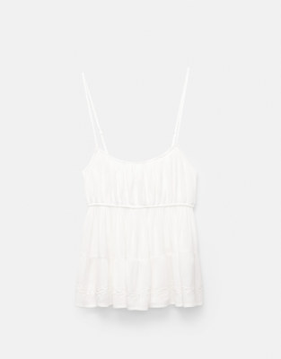 Pull&Bear white top with embroidery in white - view 1