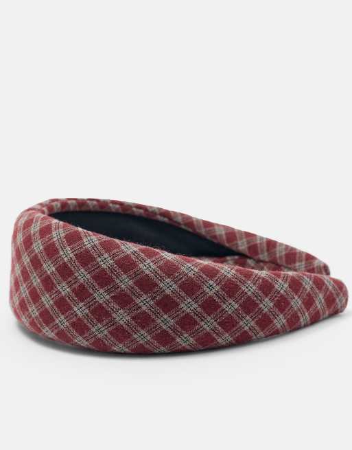 Pull&Bear Wide check headband in burgundy, 2 of 4