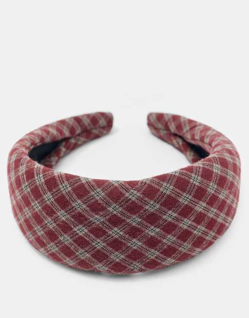Pull&Bear Wide check headband in burgundy, 3 of 4