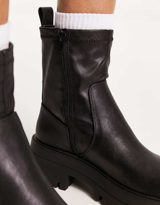 Pull Bear wide fit chunky ankle boots in black