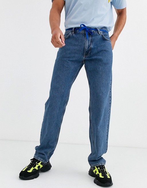 Pull&Bear wide fit jeans in dark blue