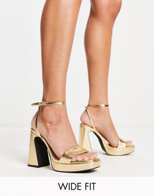 Pull&Bear wide fit strappy heel in gold