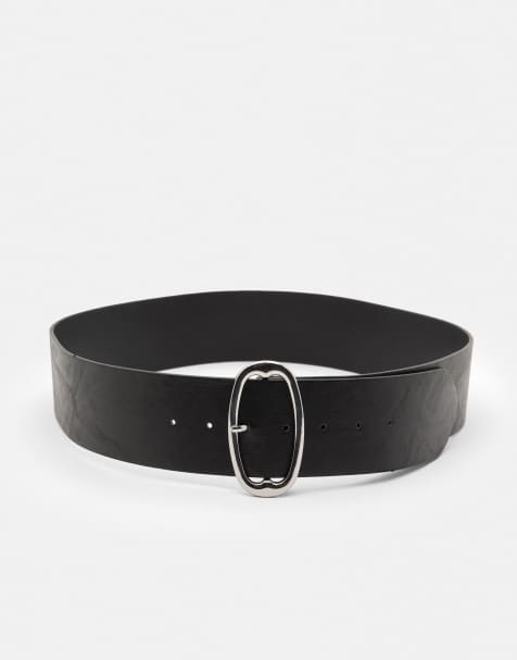 Pull&Bear Wide leather effect belt in black - view 1