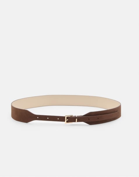 Pull&Bear Wide leather effect belt in brown - view 1