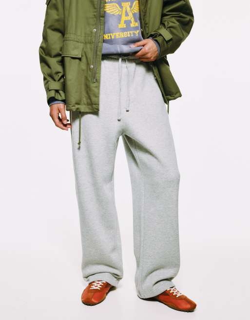 Pull&Bear Wide Leg Baggy joggers in grey marl , 3 of 7