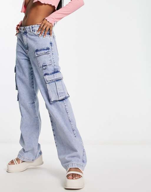 Shape Light Blue Wash Pocket Wide Leg Cargo Jeans