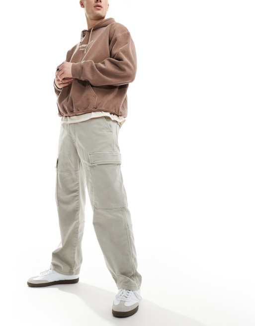 Pull&Bear wide leg cargo pants in gray