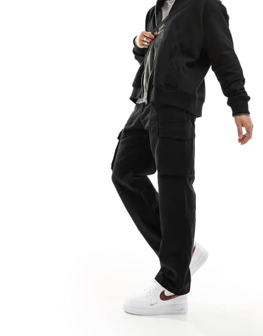 Pull&Bear wide leg cargo trouser in black