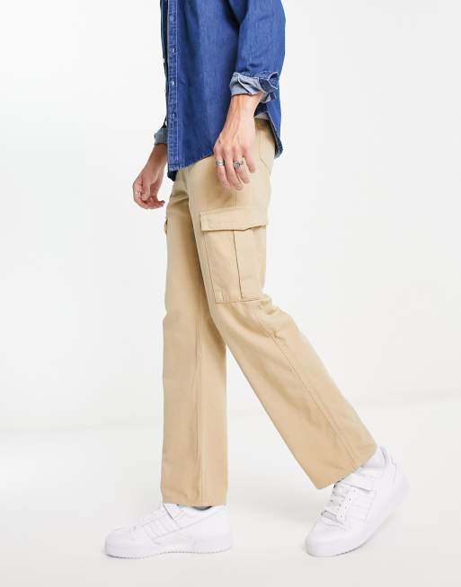 Pull&Bear wide leg cargo trousers in beige