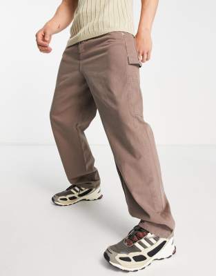 Pull&Bear wide leg carpenter jeans in brown - ASOS Price Checker