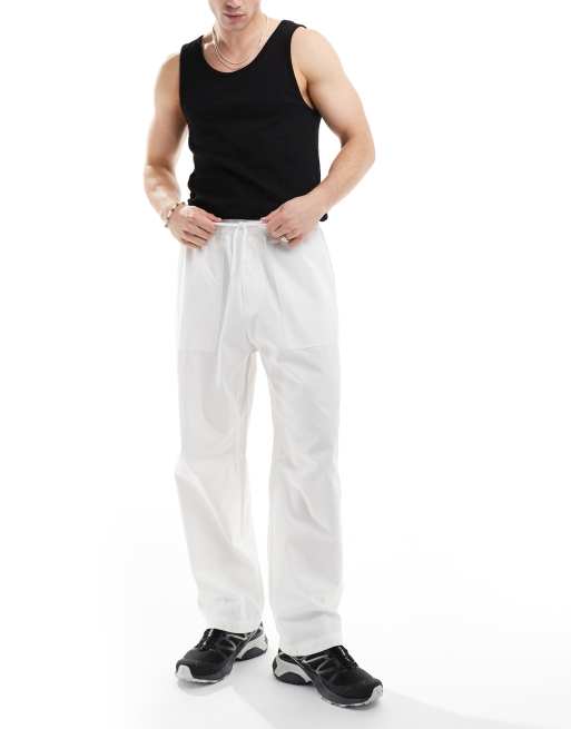 Pull&Bear wide leg casual pants in ecru