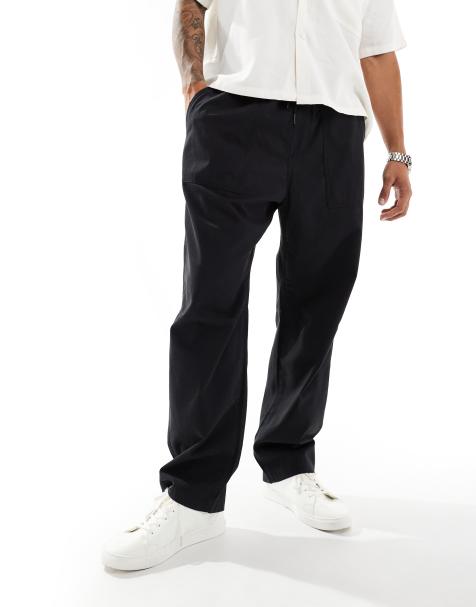 Pull&Bear wide leg casual trouser in black - view 1