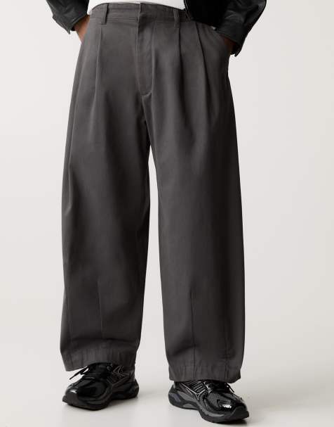 Pull&Bear wide leg chino trouser in grey - view 1