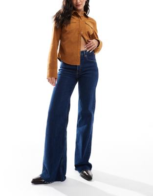 Pull&Bear wide leg comfort jeans in dark blue