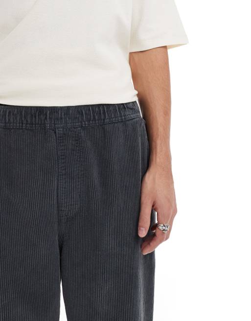 Pull&Bear wide leg corduroy  trouser in dark grey