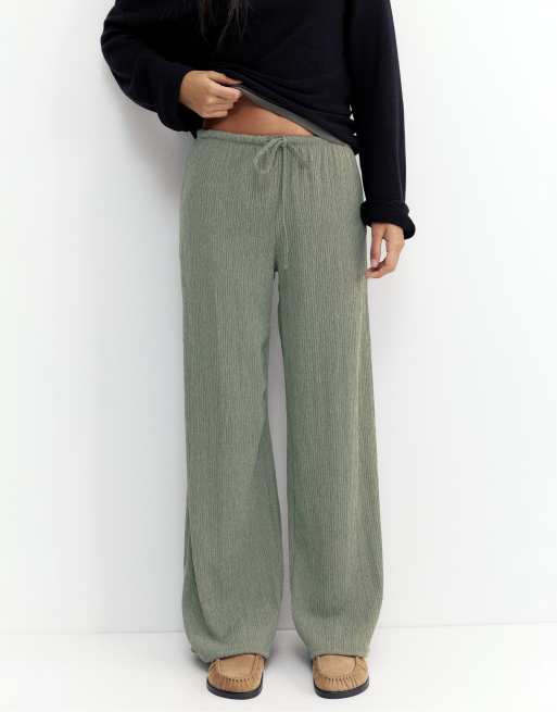 Pull&Bear Wide-leg crepe trousers in khaki, 4 of 6