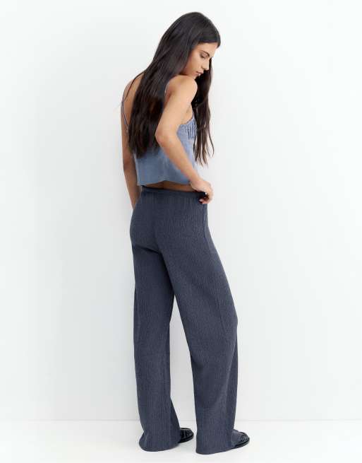 Pull&Bear Wide-leg crepe trousers in navy, 2 of 6